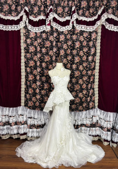 Mermaid Lace Tulle Pearls Long Princess Wedding Dress   