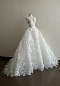 Sweetheart White Lace Flora Wedding Dress Evening Dress Birthday Dress 