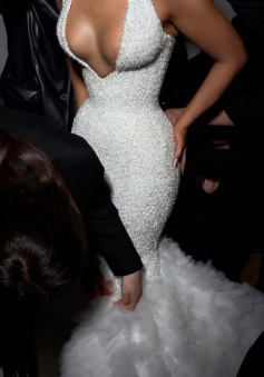 Sexy Mermaid White Wedding Dress Sequin Evening Dress Prom Dress