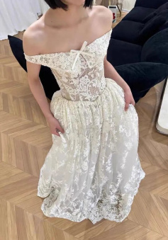 Off The Shoulder White Lace Wedding Dress Bridal Gown