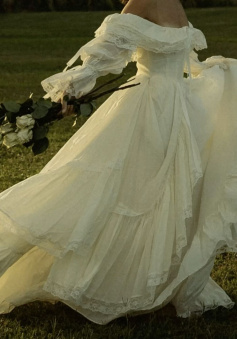 Off The Shoulder Ivory Wedding Dress With Long Sleeves Simple Bride Dress