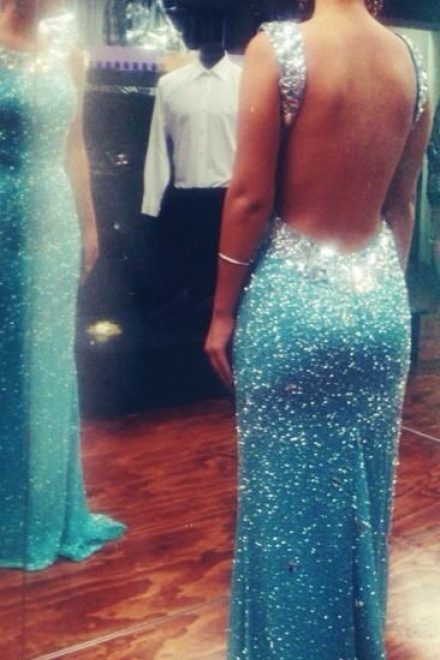 Sequins mermaid Scoop Neck backless beaded long prom dress PD-70962 ...