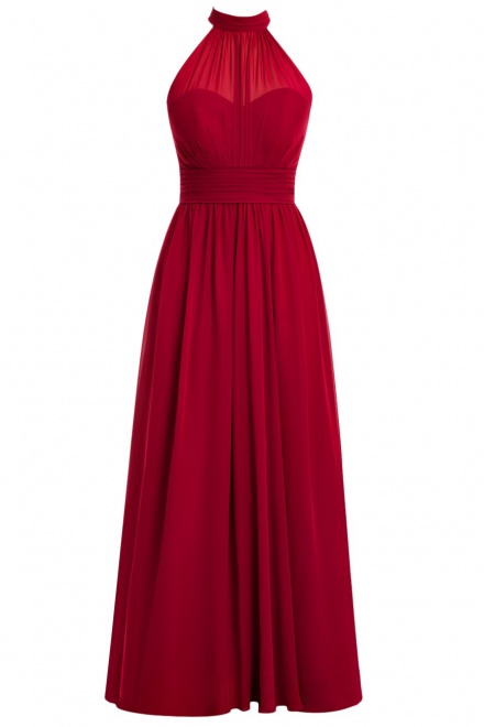 Simple A-line High Neck Chiffon Sleeveless Ruffles Red Prom Dress ...