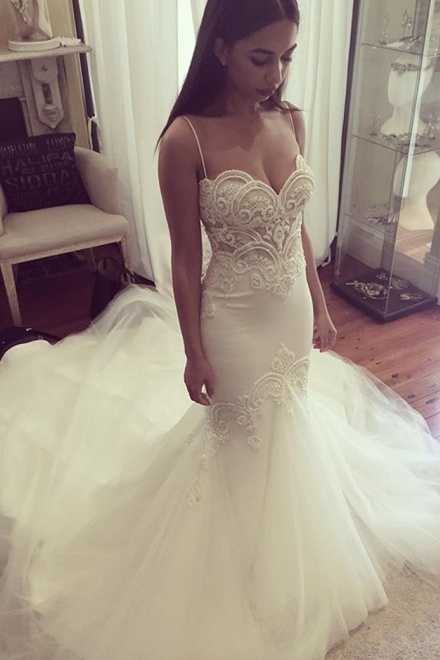 Nectarean Spaghetti Straps Mermaid Court Train Wedding Dress with Lace ...