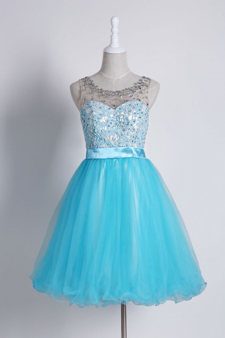 Crispy Jewel Sleeveless Short Homecoming Dress Beading Lace with Sash ...