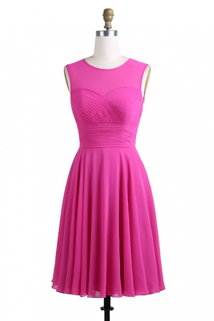 A-Line Crew Knee-Length Sleeveless Keyhole Back Fuchsia Chiffon ...