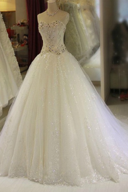 Gorgeous Sparkly Crystals Wedding Dress Beading Sequins Princess Bride ...