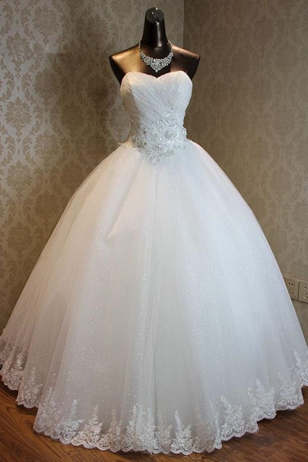 Lace-Up Sweetheart Ball Gown Princess Bridal Dresses Strapless Lace ...