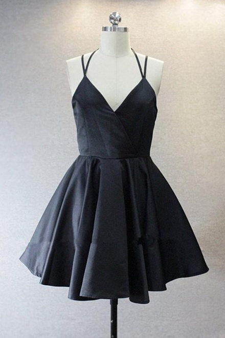 A Live V Neck Short Black Prom/Homecoming Dress - Wisebridal.com