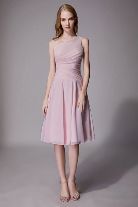 Asymmetrical One-Shoulder Chiffon Ruched Bridesmaid Dress Short ...