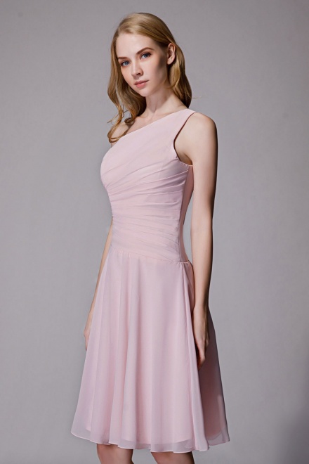 Asymmetrical One-Shoulder Chiffon Ruched Bridesmaid Dress Short ...