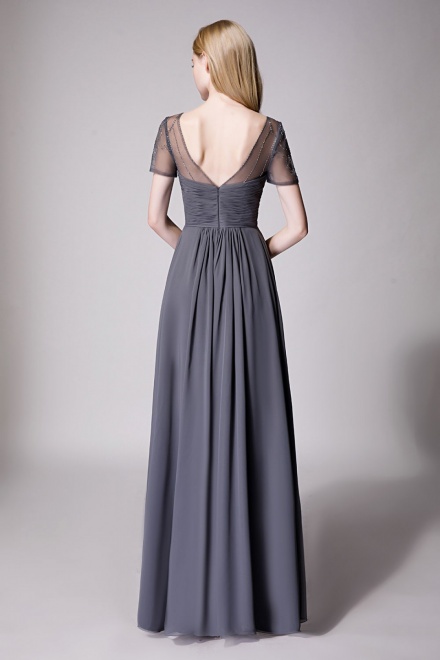Criss Pleated V-neck High-low Chiffon Bridesmaid Dress with Illusion ...