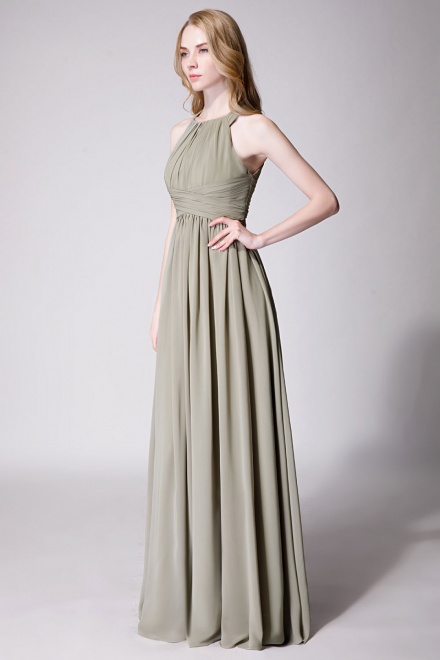 Sophisticated Halter Neckline Keyhole Back Pleated Bridesmaid Dress ...