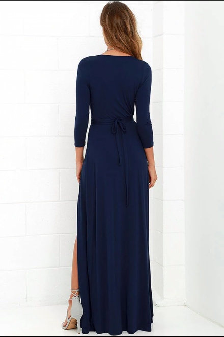 V Neck Long Sleeves Bridesmaid Dress with High Slit - Wisebridal.com