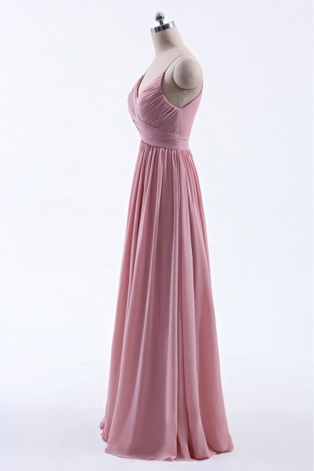 Spaghetti Straps Pleated Low V Back Bridesmaid Dress - Wisebridal.com