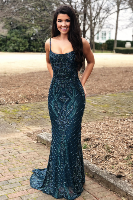 Gorgeous Mermaid Navy Blue Beading Prom Dress - Wisebridal.com