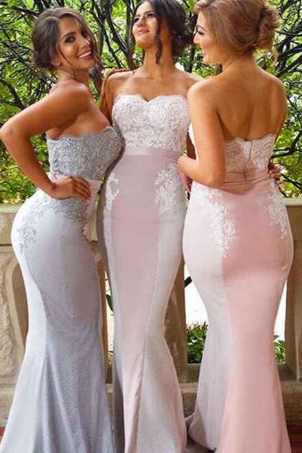 Decent Sweetheart Sweep Train Mermaid Bridesmaid Dress with Appliques ...