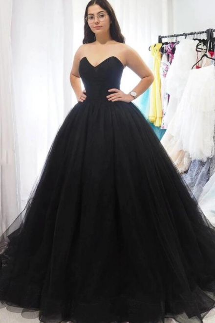 Sweetheart TUlle Black Ball Gown Prom Dress Sweet 16 Dress - Wisebridal.com