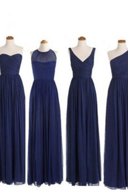 Simple Dress Elegant A-line Floor Length Chiffon Royal Blue Bridesmaid ...
