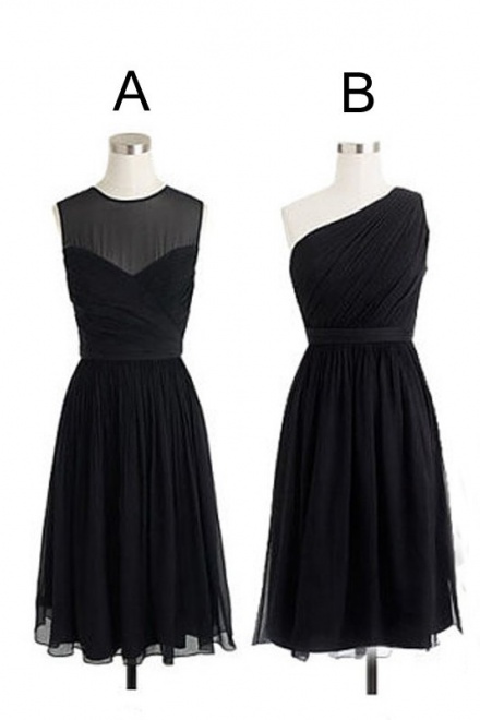 Different Styles Black Short Knee Length Chiffon A Line Bridesmaid ...