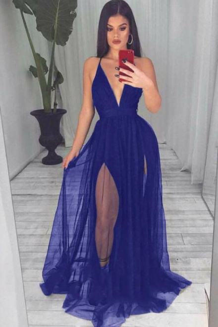 Sexy V Neck Chiffon Evening Dress - Wisebridal.com