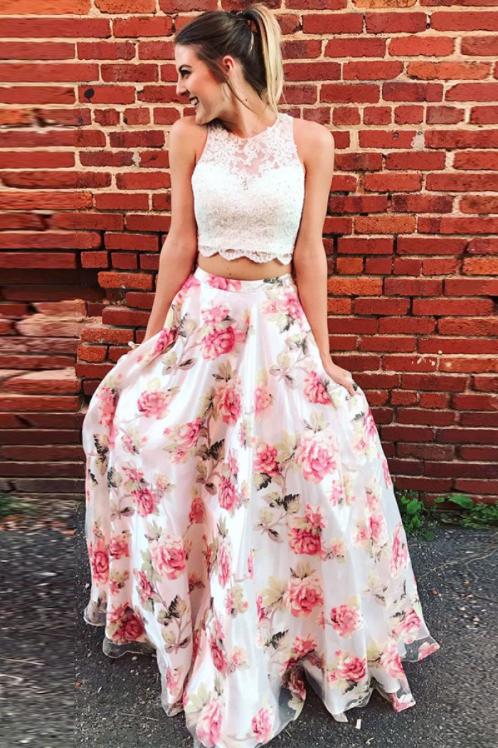 two piece chiffon prom dress