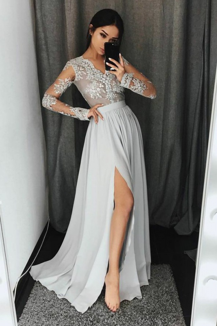 light grey long sleeve dress