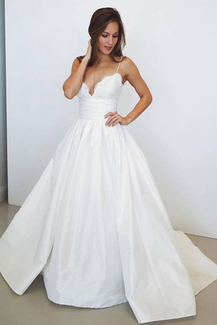 satin and lace wedding dress