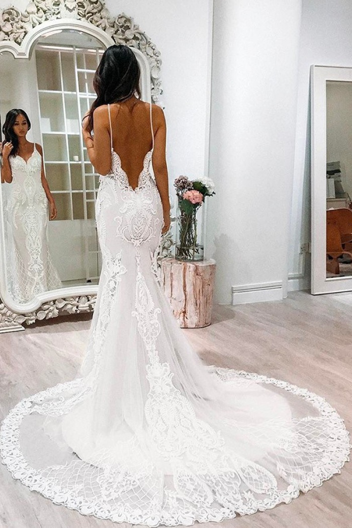 mermaid wedding dress spaghetti straps