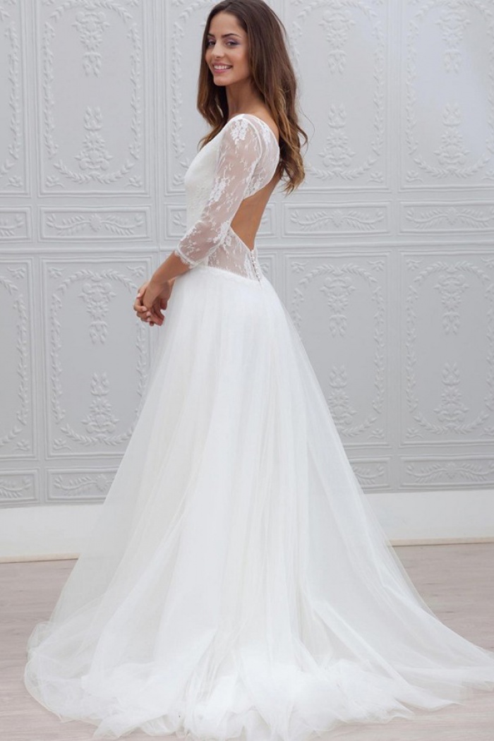 wedding dress lace sleeves open back