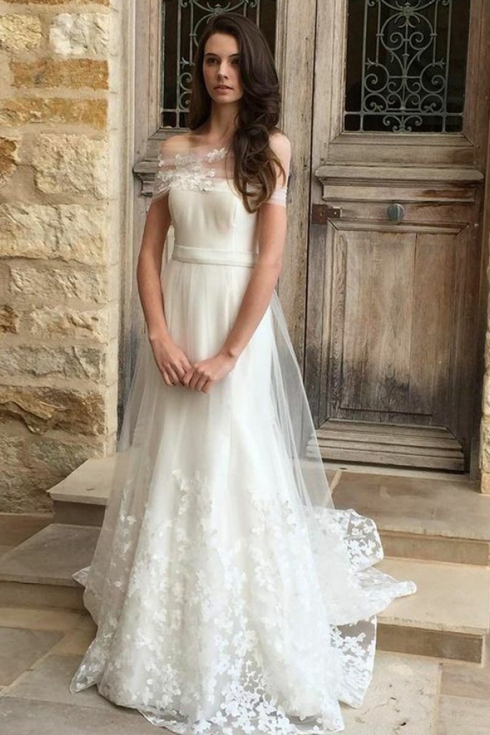 one shoulder tulle wedding dress