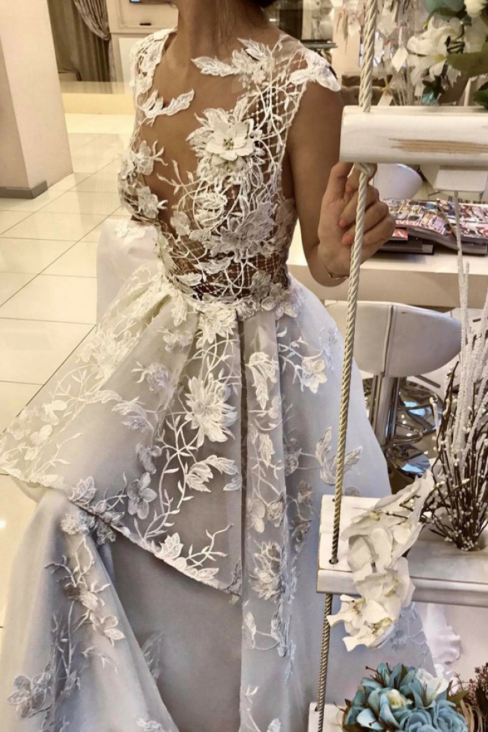 grey lace wedding dress