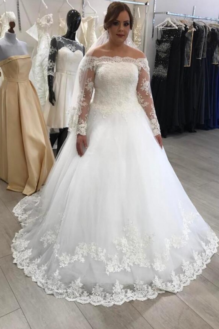  A Line  Off  the Shoulder  Long Sleeves  Lace Boho Wedding  