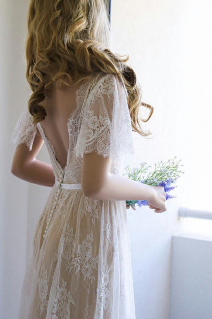 champagne boho wedding dress