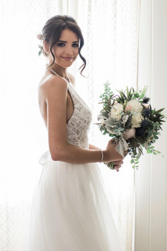 a line halter wedding dress