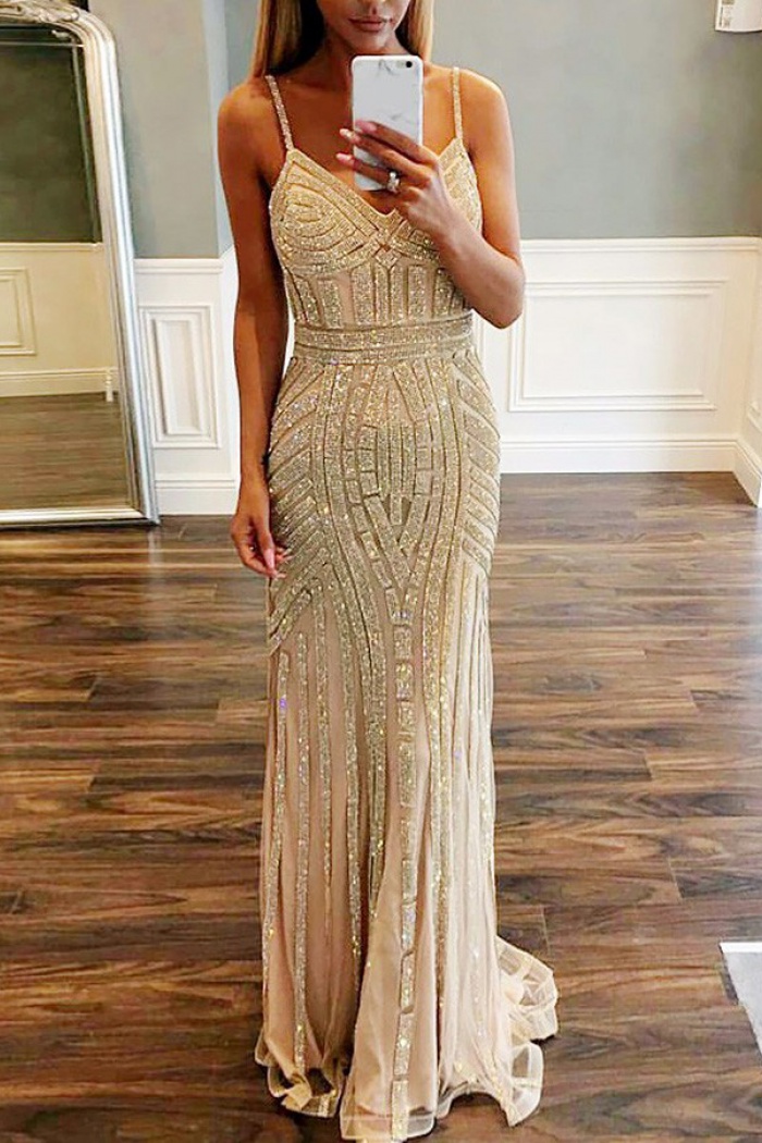 champagne satin mermaid dress