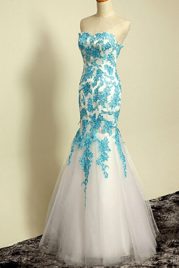 white and sky blue dress