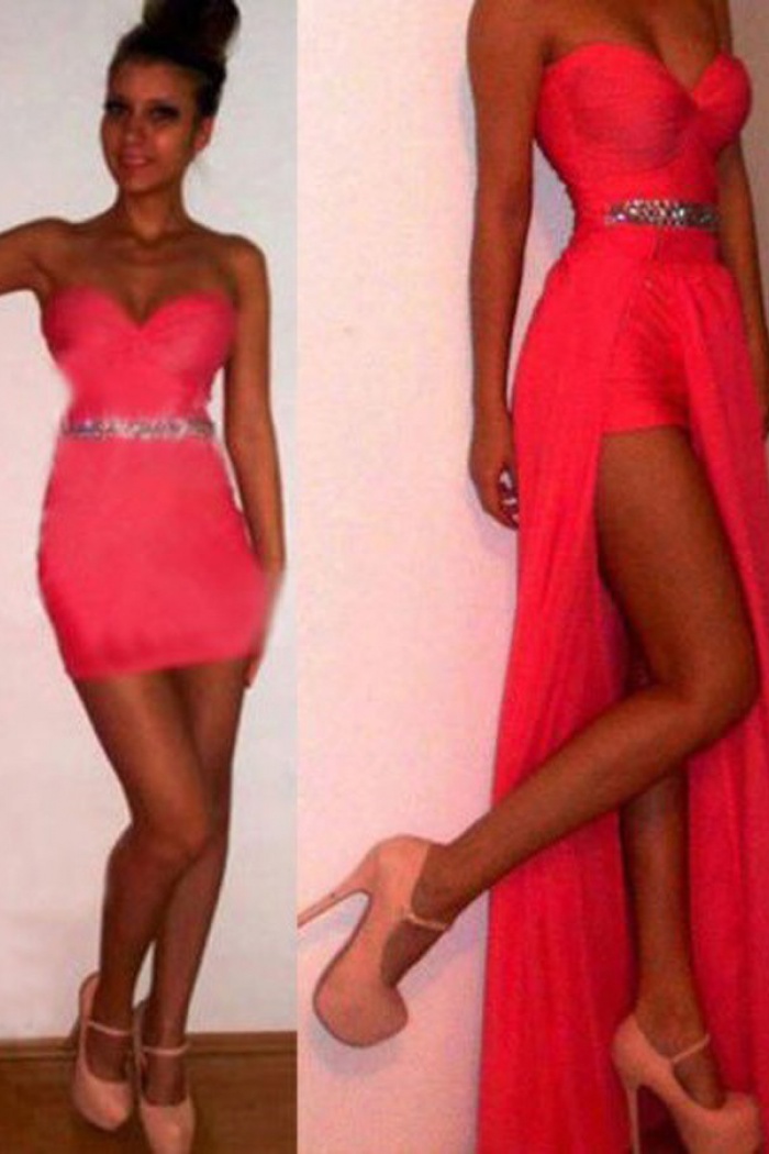 Watermelon Chiffon Prom Dress