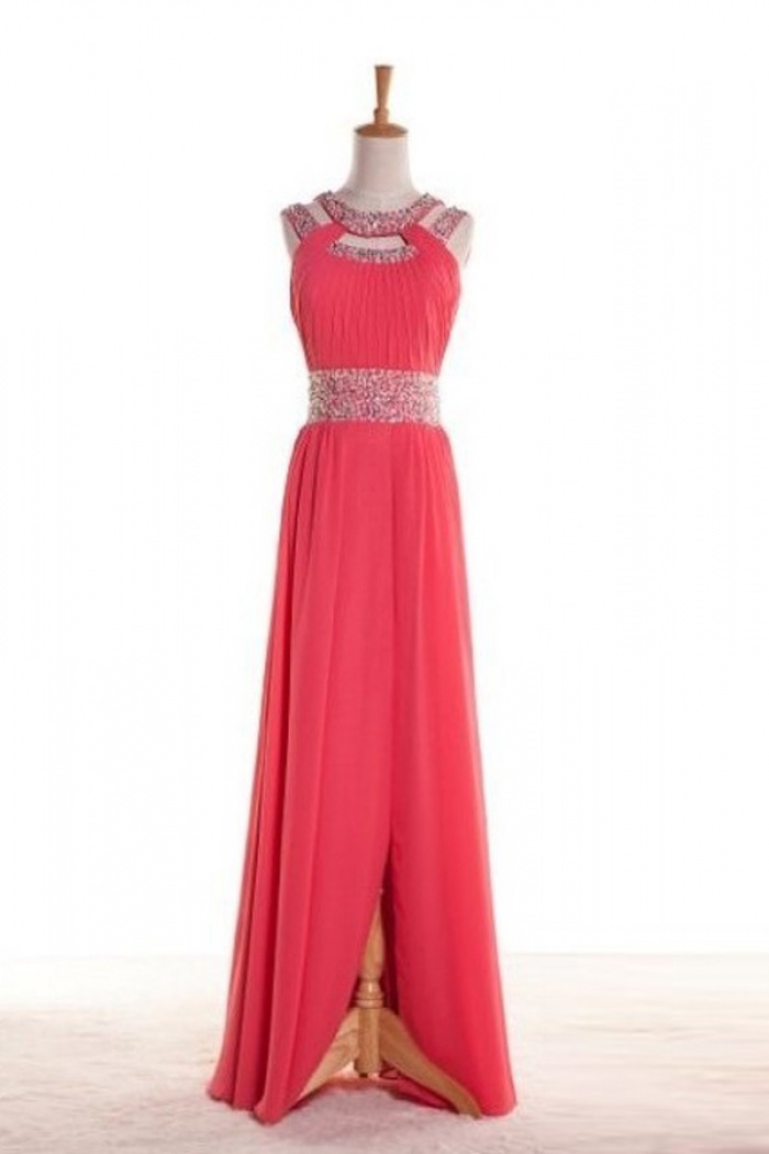 Watermelon Chiffon Prom Dress