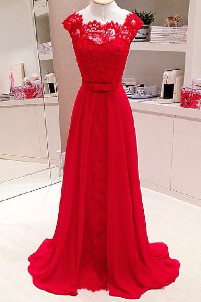 red lace top prom dress