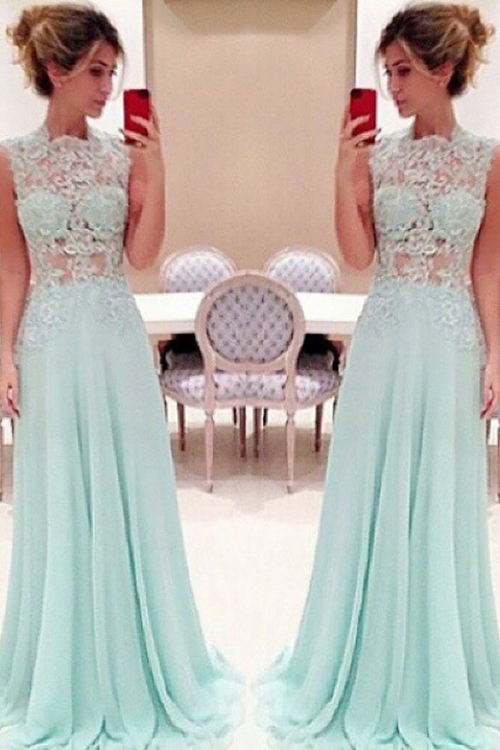 light blue chiffon prom dress