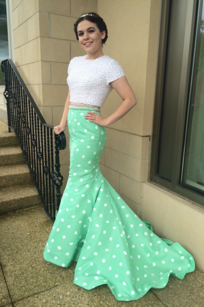 green and white prom dresses