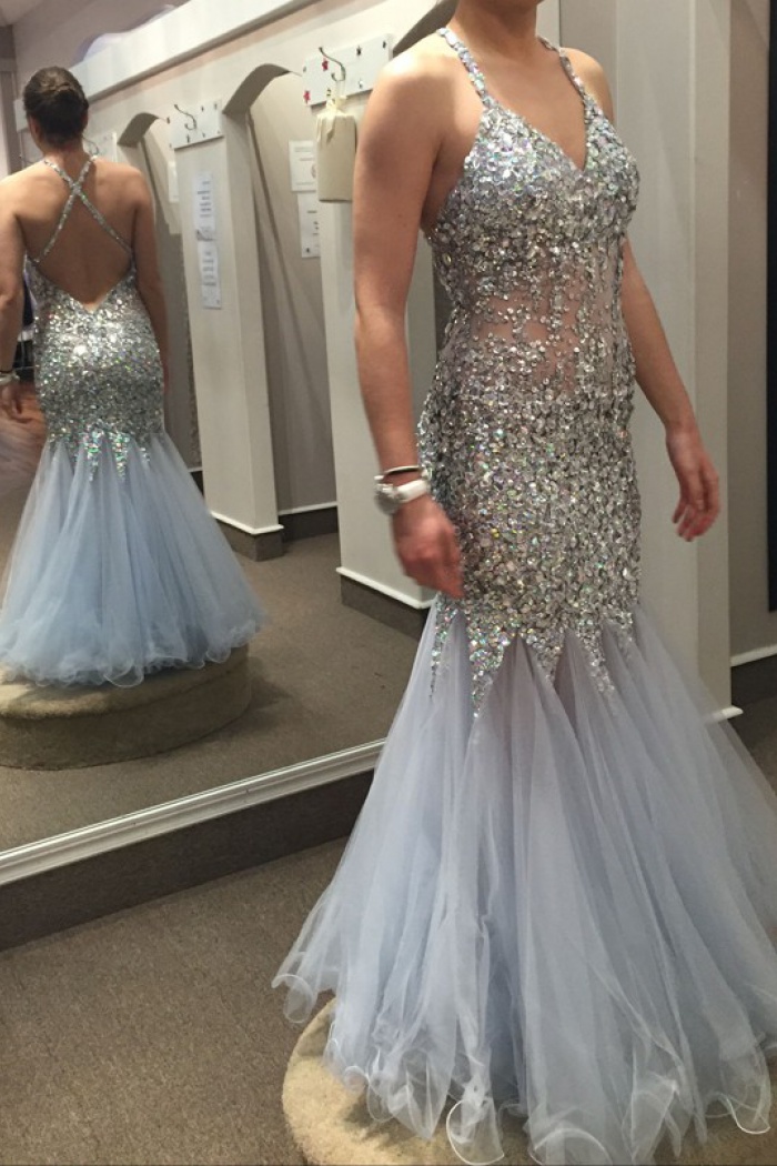trumpet mermaid v neck prom dress