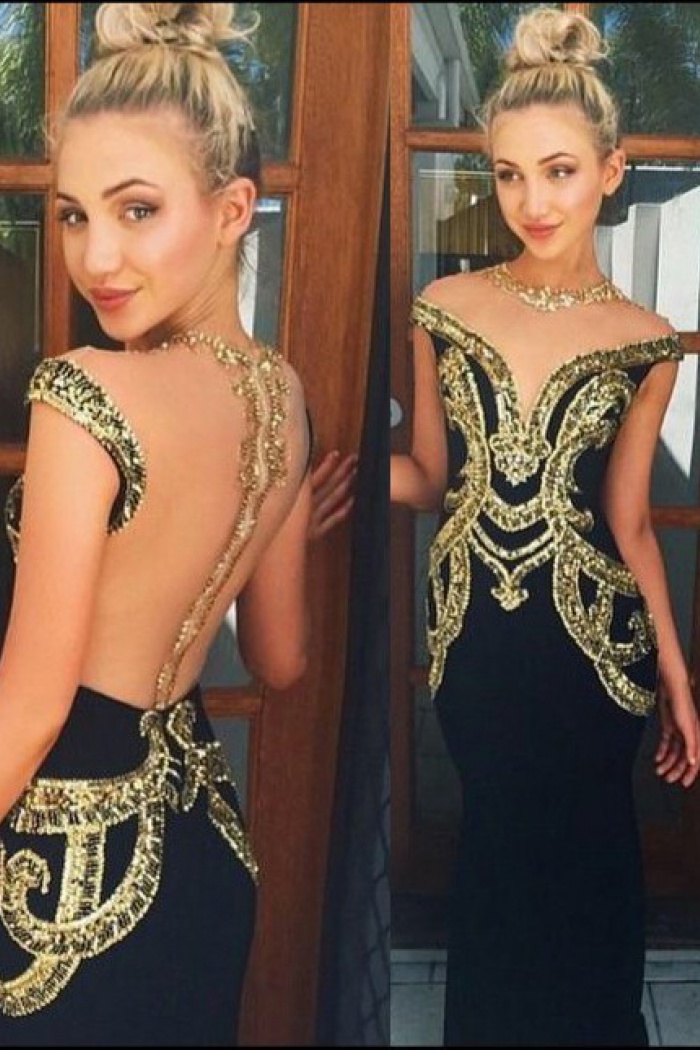gold embroidered prom dress