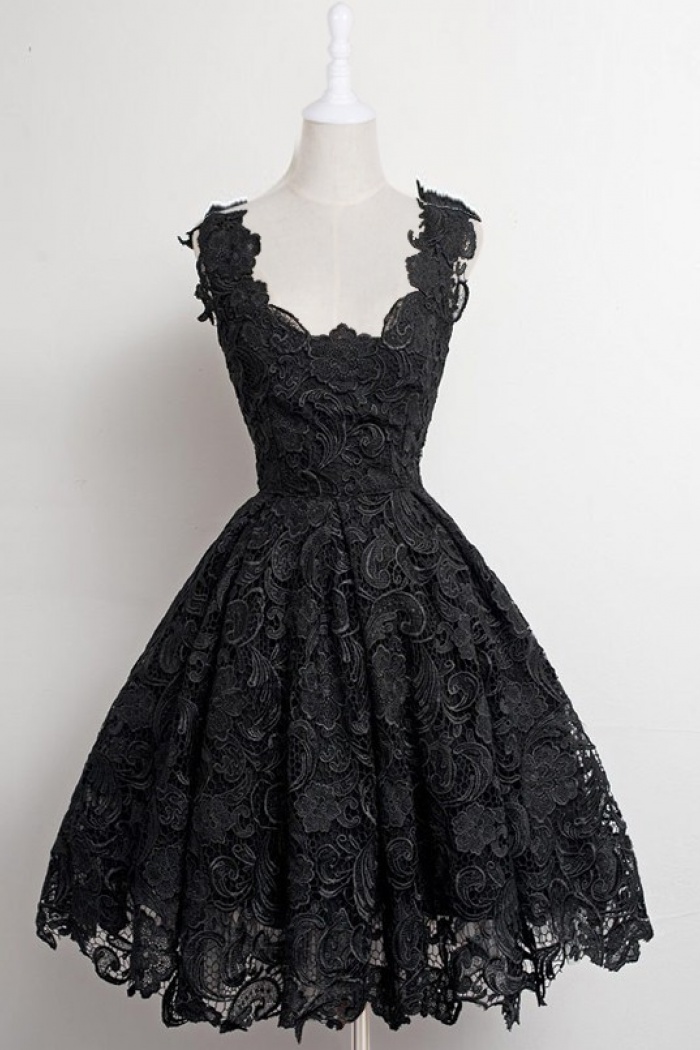strapless open back dress Vintage 1950's Black & Lace Prom Dress – Shopabernathys main image 0