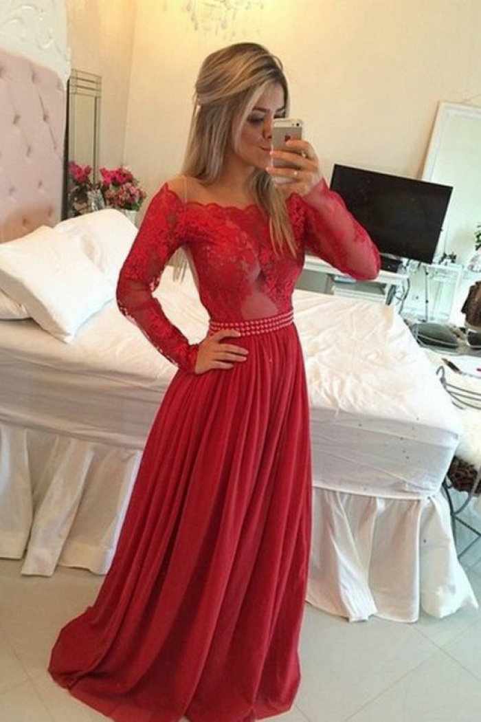 red chiffon prom dress