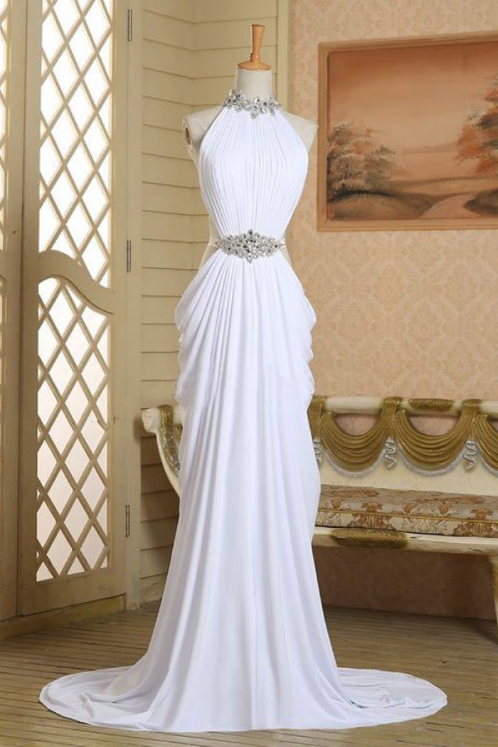 long white halter dress