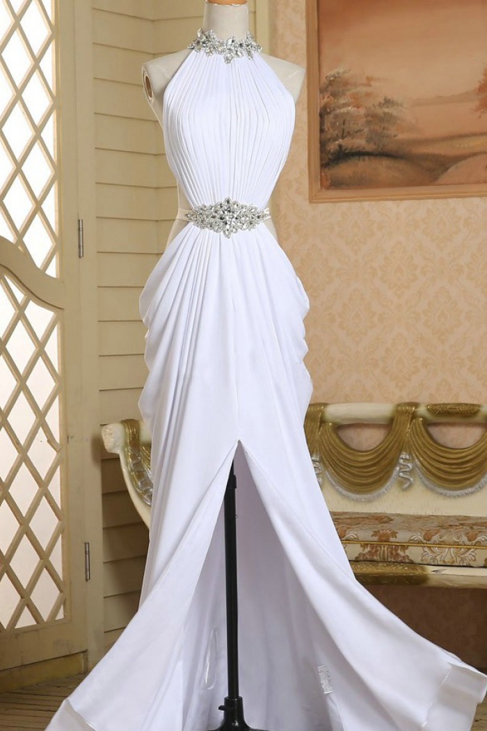 open lace back dress Living High | White Halter-Neck Maxi Dress with Long Sleeves main image 0