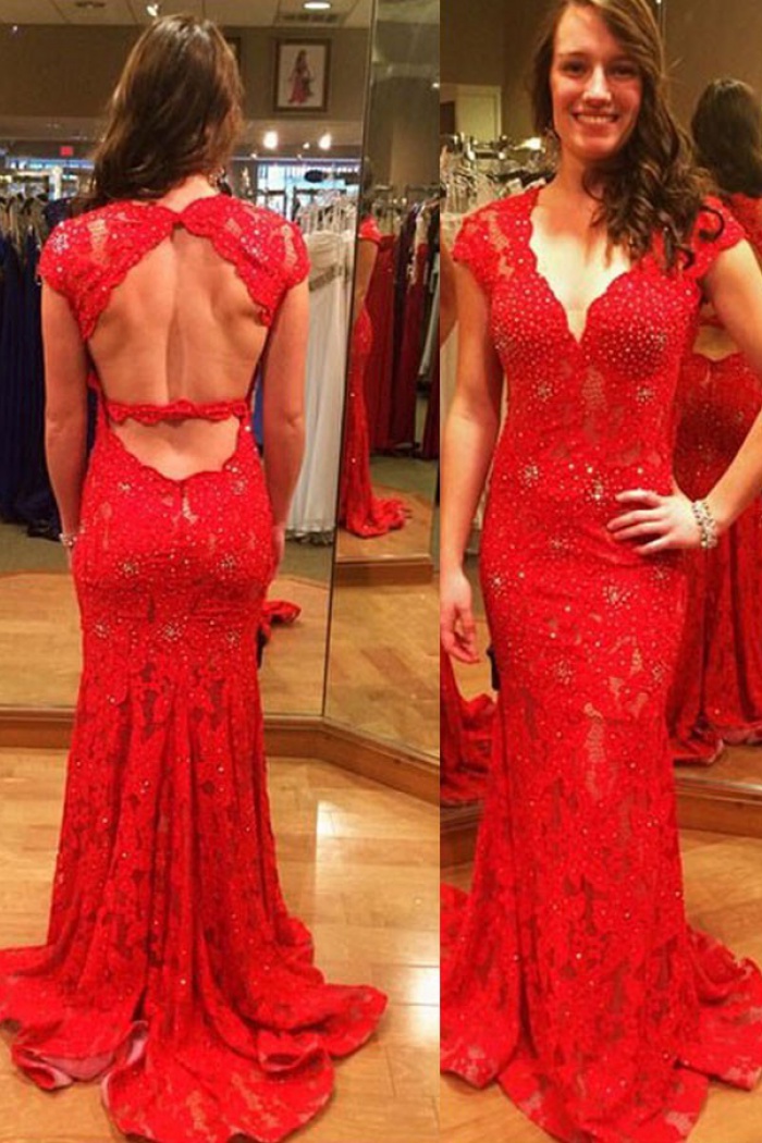 lace open back prom dress