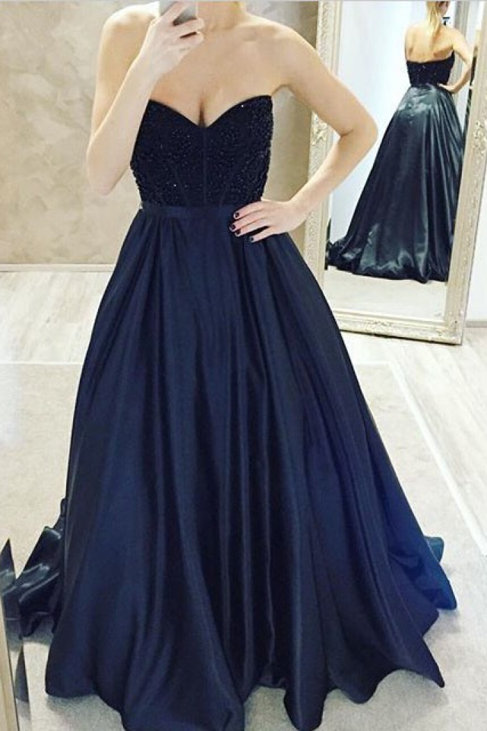 Navy Blue Ball Gown Prom Dress